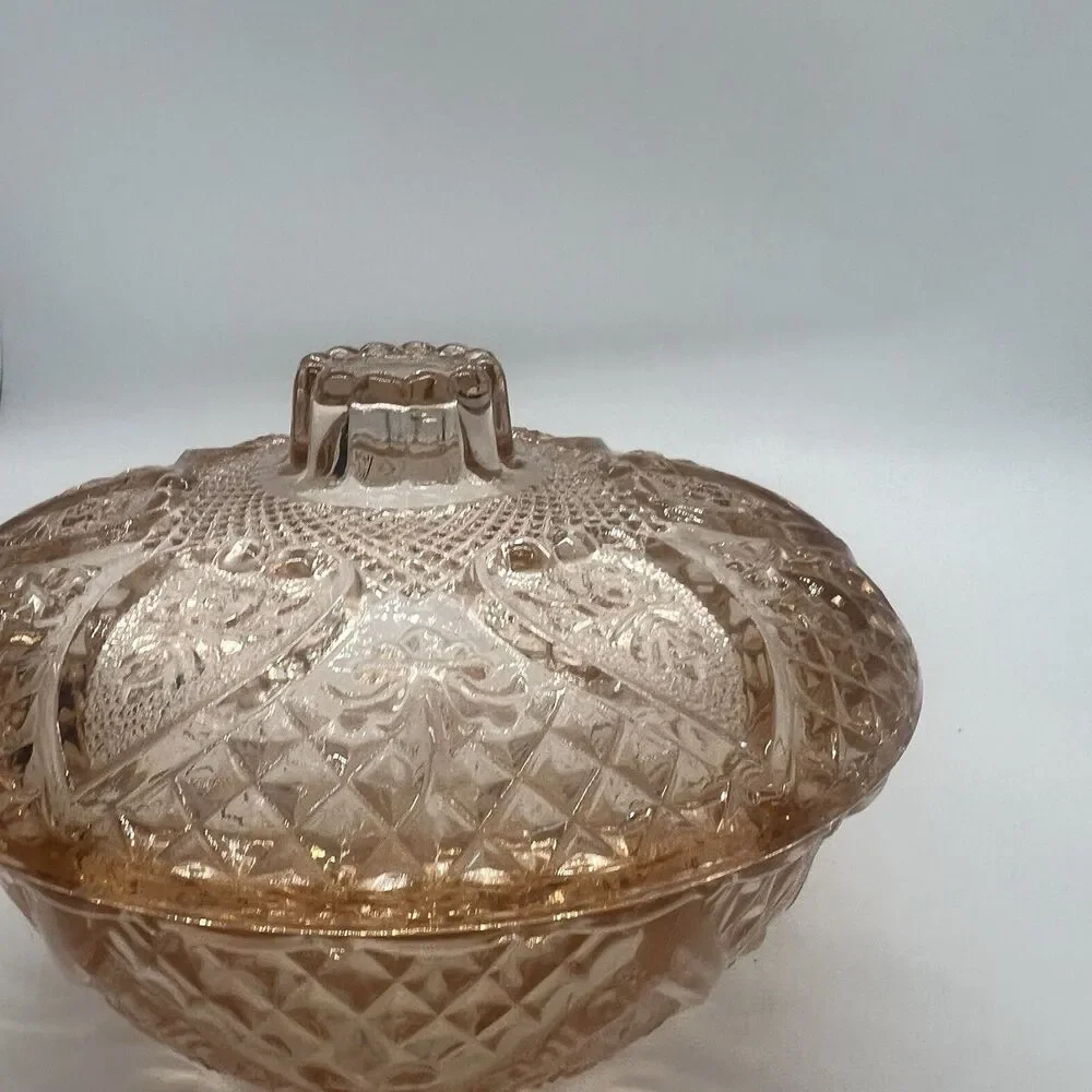 Pink Depression Glass Covered Candy Dish Trinket Bowl Lid